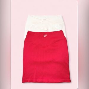 OQQ Ribbed Mini Skirt 2‑Pack – Red & White, Size Large